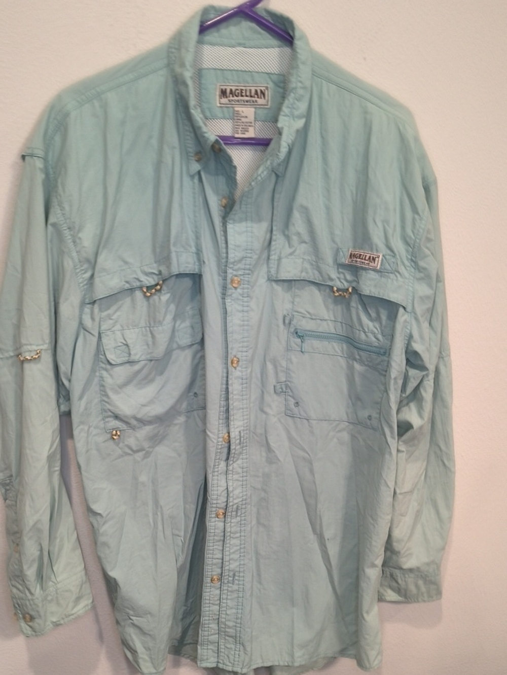 Magellan Outdoors Light Aqua Lightweight Fishing Shirt Large
